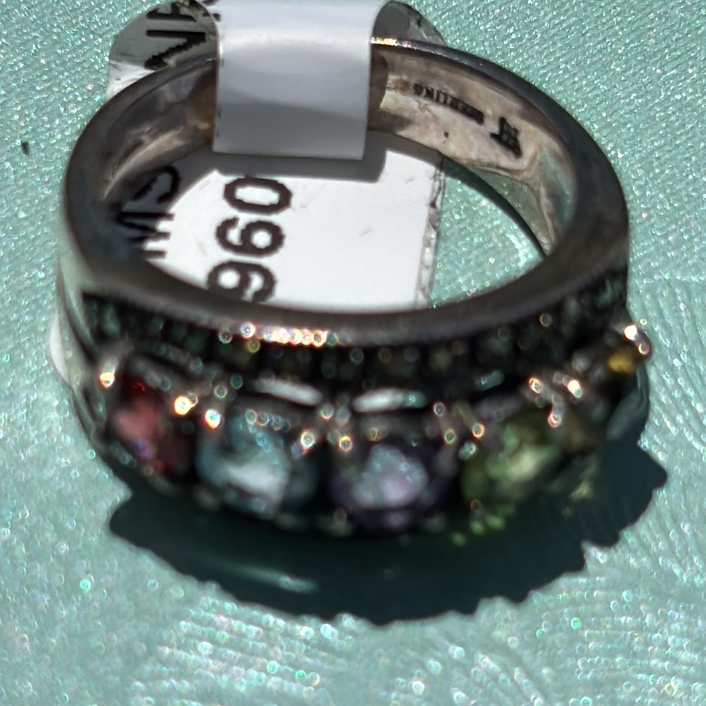 Vintage Solid Sterling Silver Ring With Genuine G… - image 1